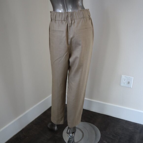 Brunello Cucinelli Linen Pants Tan Elastic Waist Pull On Relaxed Size 12 New Tag - Picture 5 of 8